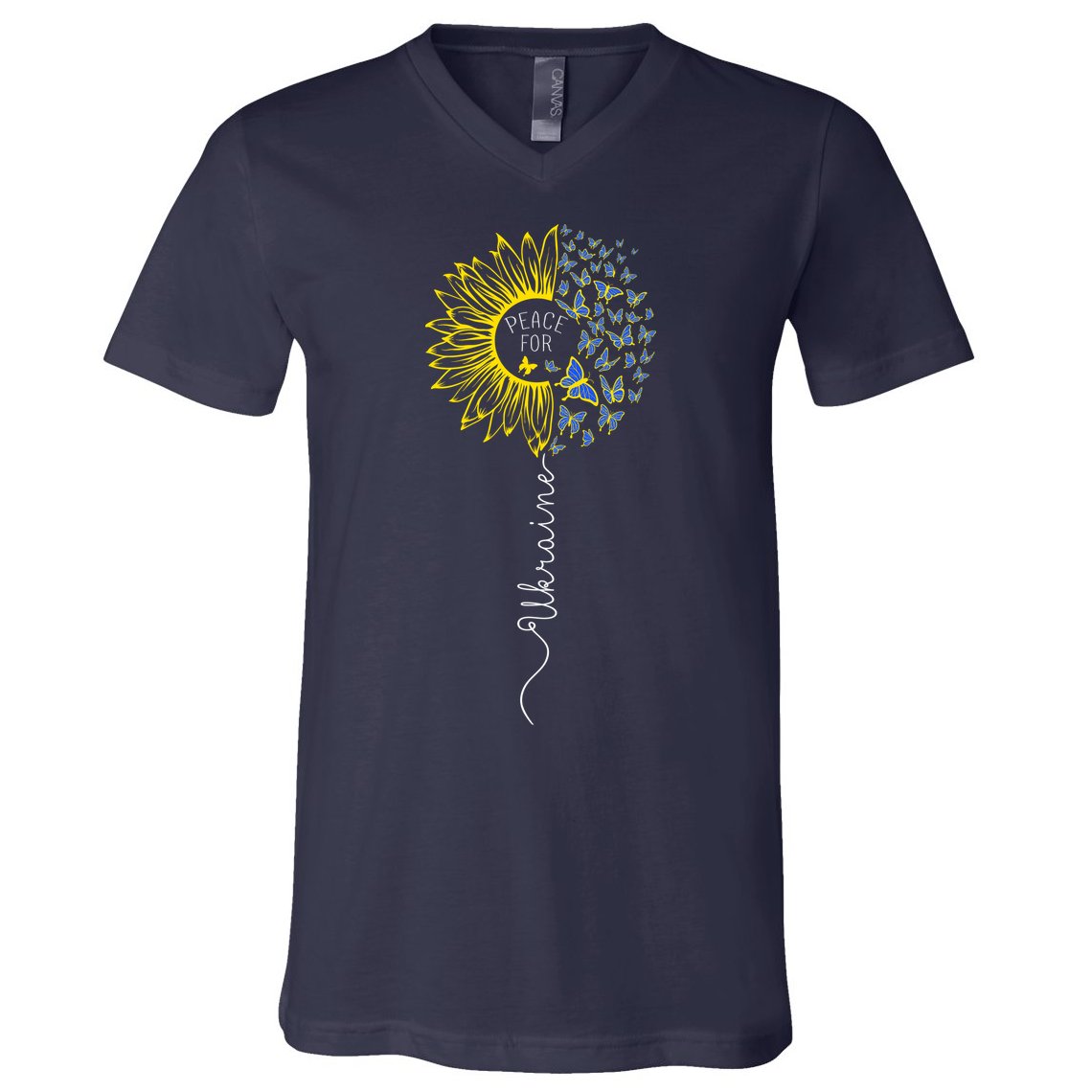 Peace Sunflower Butterflies Flag Support V-Neck T-Shirt