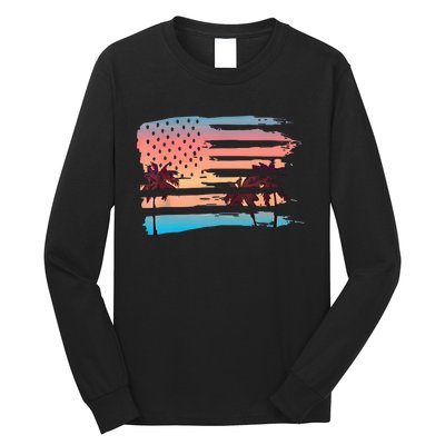 Patriotic Summer Beach American Flag Long Sleeve Shirt