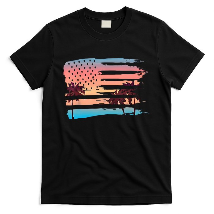 Patriotic Summer Beach American Flag T-Shirt