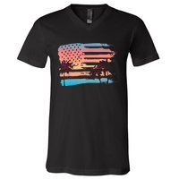 Patriotic Summer Beach American Flag V-Neck T-Shirt