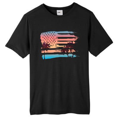 Patriotic Summer Beach American Flag Tall Fusion ChromaSoft Performance T-Shirt