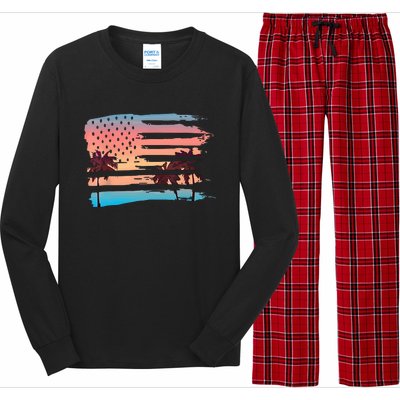 Patriotic Summer Beach American Flag Long Sleeve Pajama Set