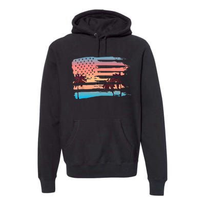 Patriotic Summer Beach American Flag Premium Hoodie