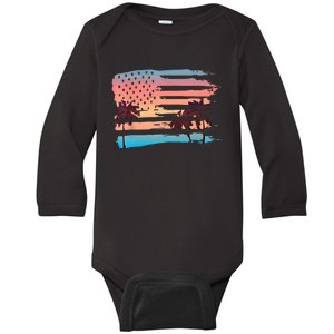 Patriotic Summer Beach American Flag Baby Long Sleeve Bodysuit