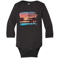 Patriotic Summer Beach American Flag Baby Long Sleeve Bodysuit