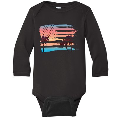 Patriotic Summer Beach American Flag Baby Long Sleeve Bodysuit