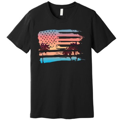 Patriotic Summer Beach American Flag Premium T-Shirt