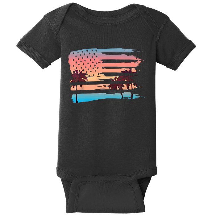 Patriotic Summer Beach American Flag Baby Bodysuit