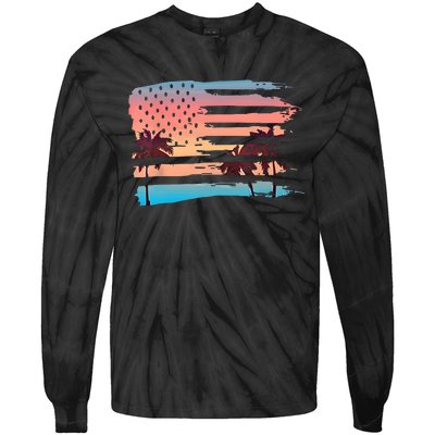 Patriotic Summer Beach American Flag Tie-Dye Long Sleeve Shirt