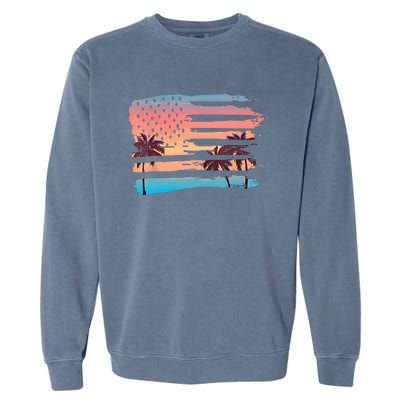 Patriotic Summer Beach American Flag Garment-Dyed Sweatshirt