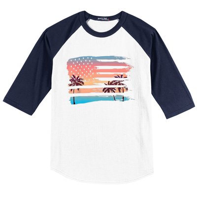 Patriotic Summer Beach American Flag Baseball Sleeve Shirt