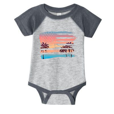 Patriotic Summer Beach American Flag Infant Baby Jersey Bodysuit