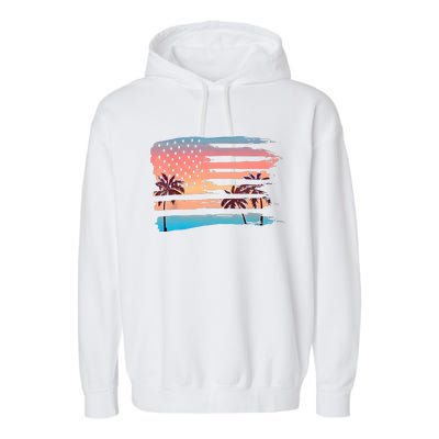 Patriotic Summer Beach American Flag Garment-Dyed Fleece Hoodie