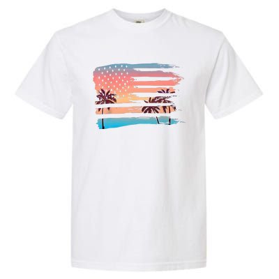 Patriotic Summer Beach American Flag Garment-Dyed Heavyweight T-Shirt