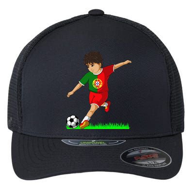 Portuguese Soccer Boy Portugal Flag Jersey Football Fans Flexfit Unipanel Trucker Cap