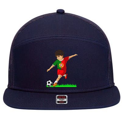 Portuguese Soccer Boy Portugal Flag Jersey Football Fans 7 Panel Mesh Trucker Snapback Hat