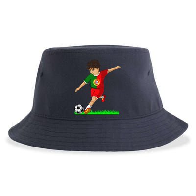 Portuguese Soccer Boy Portugal Flag Jersey Football Fans Sustainable Bucket Hat