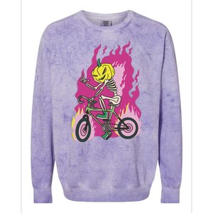 Pumpkin Skull Bike Rider Flame Colorblast Crewneck Sweatshirt