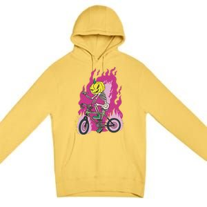 Pumpkin Skull Bike Rider Flame Premium Pullover Hoodie