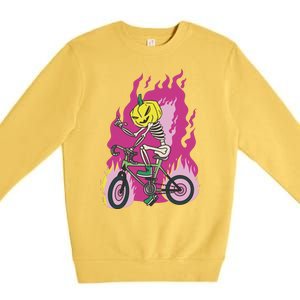 Pumpkin Skull Bike Rider Flame Premium Crewneck Sweatshirt