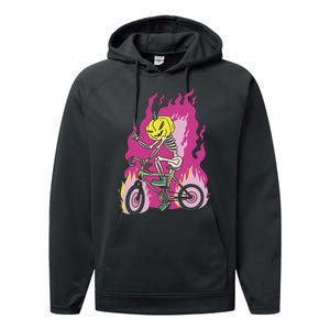 Pumpkin Skull Bike Rider Flame Performance Fleece Hoodie