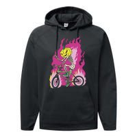 Pumpkin Skull Bike Rider Flame Performance Fleece Hoodie