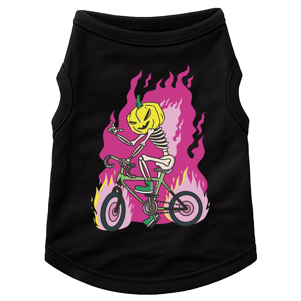 Pumpkin Skull Bike Rider Flame Doggie Tank