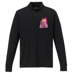 Pumpkin Skull Bike Rider Flame Performance Long Sleeve Polo