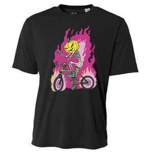 Pumpkin Skull Bike Rider Flame Cooling Performance Crew T-Shirt