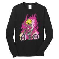 Pumpkin Skull Bike Rider Flame Long Sleeve Shirt