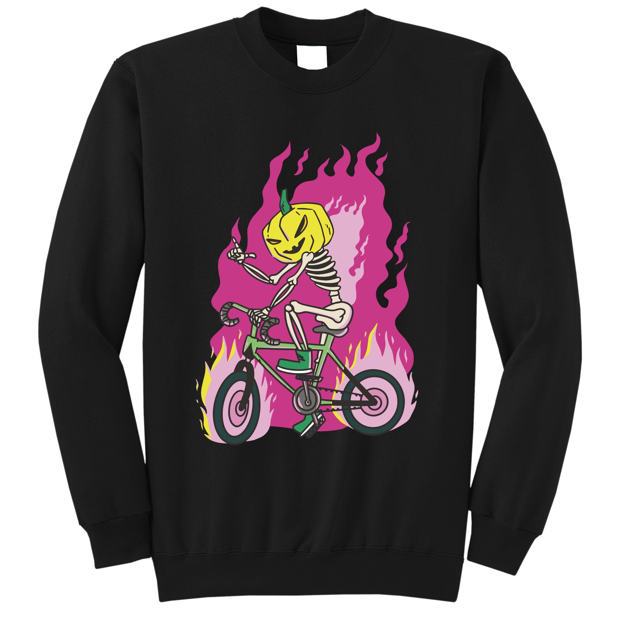 Pumpkin Skull Bike Rider Flame Sweatshirt