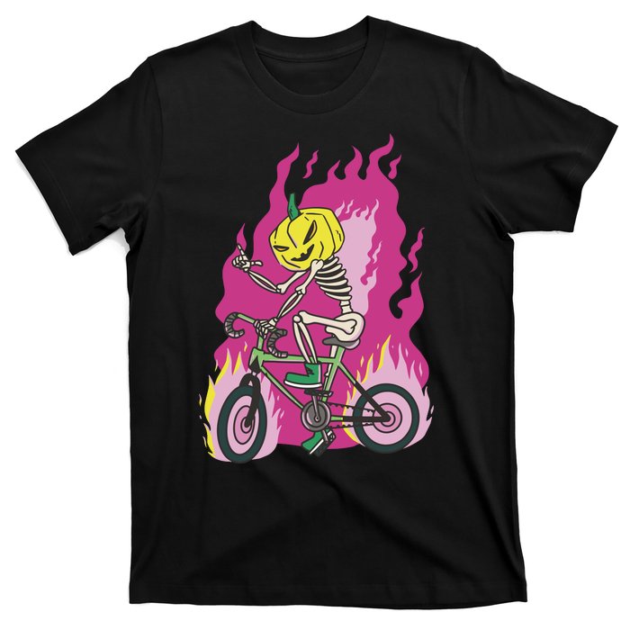 Pumpkin Skull Bike Rider Flame T-Shirt