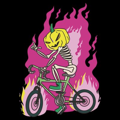 Pumpkin Skull Bike Rider Flame T-Shirt