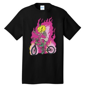 Pumpkin Skull Bike Rider Flame Tall T-Shirt