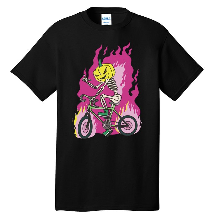 Pumpkin Skull Bike Rider Flame Tall T-Shirt