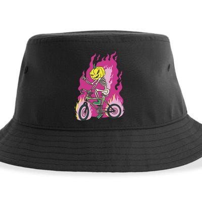 Pumpkin Skull Bike Rider Flame Sustainable Bucket Hat