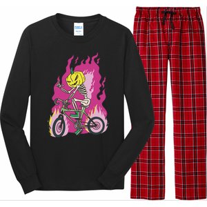 Pumpkin Skull Bike Rider Flame Long Sleeve Pajama Set