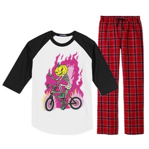 Pumpkin Skull Bike Rider Flame Raglan Sleeve Pajama Set