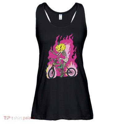 Pumpkin Skull Bike Rider Flame Ladies Essential Flowy Tank