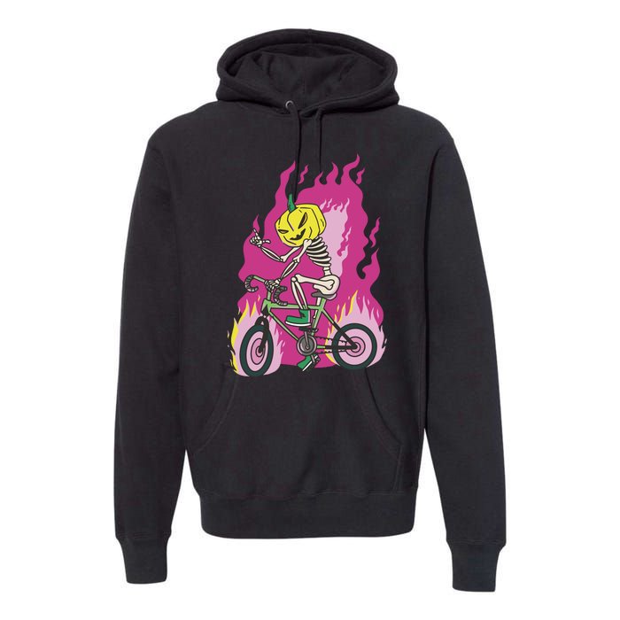 Pumpkin Skull Bike Rider Flame Premium Hoodie