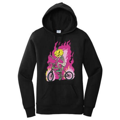 Pumpkin Skull Bike Rider Flame Women's Pullover Hoodie