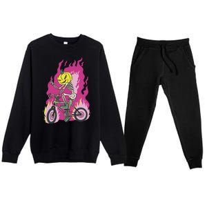 Pumpkin Skull Bike Rider Flame Premium Crewneck Sweatsuit Set