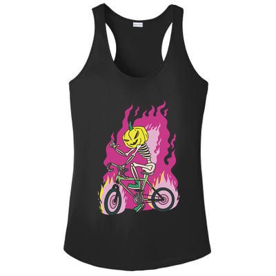 Pumpkin Skull Bike Rider Flame Ladies PosiCharge Competitor Racerback Tank