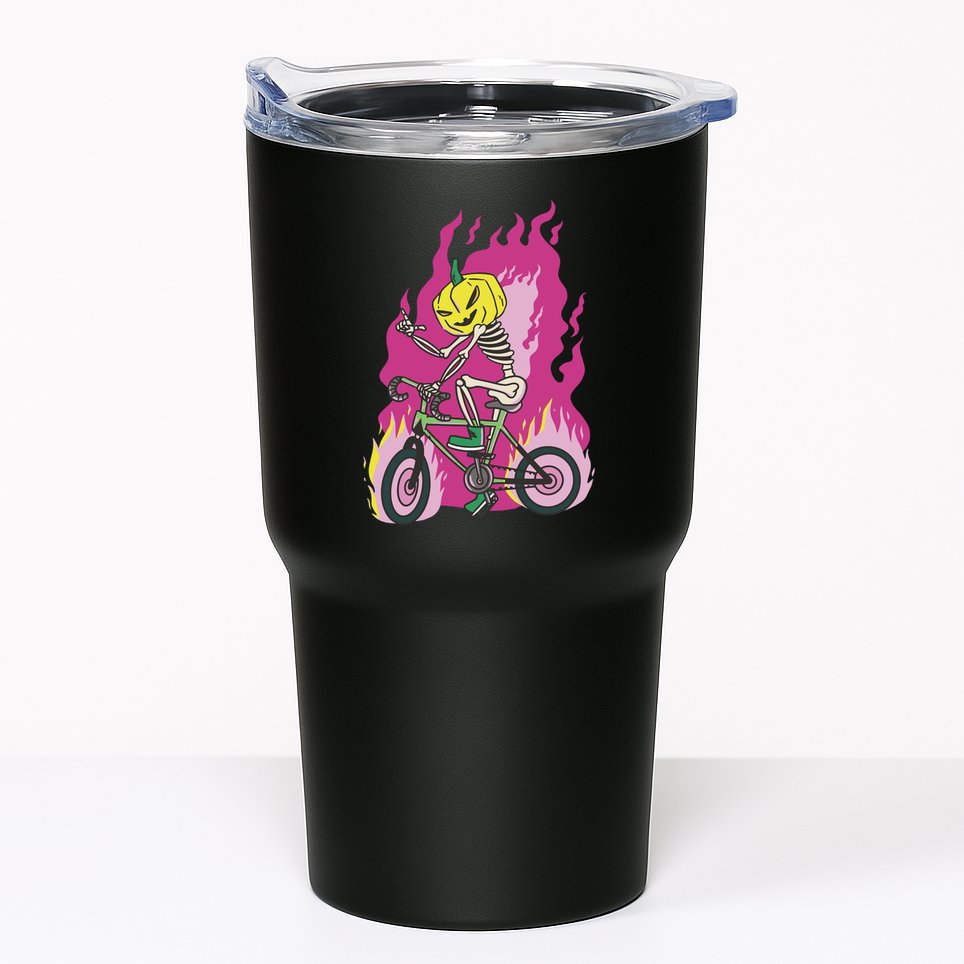 Pumpkin Skull Bike Rider Flame Tumbler