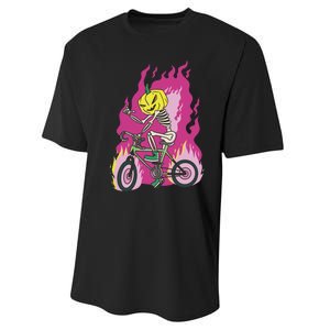 Pumpkin Skull Bike Rider Flame Performance Sprint T-Shirt