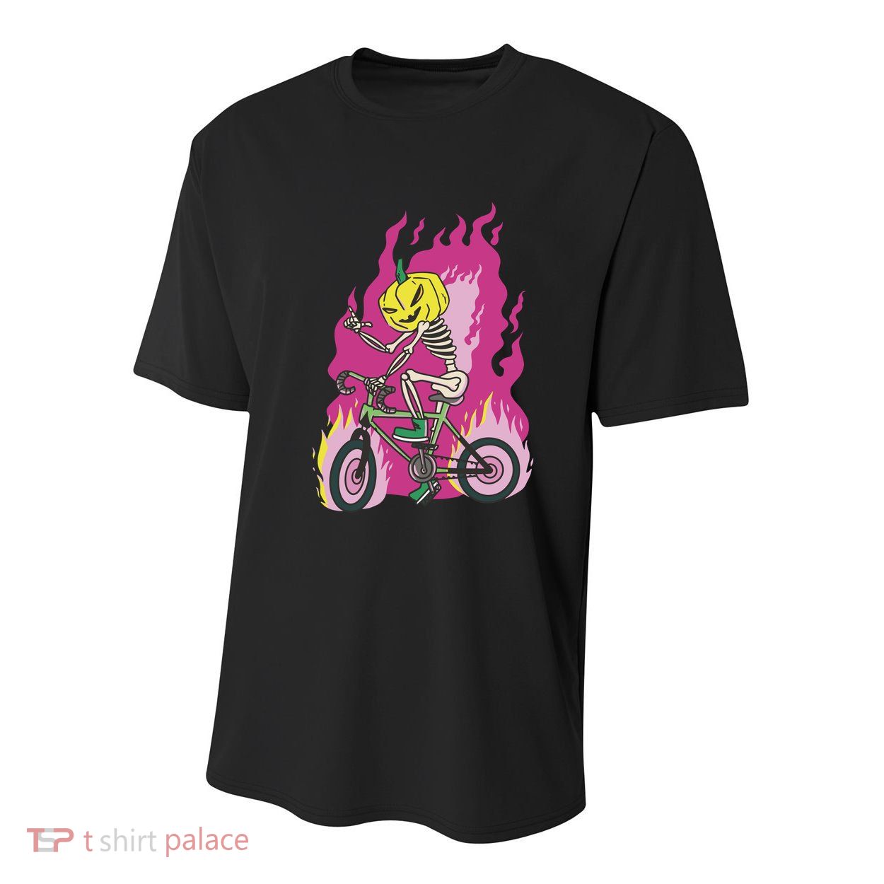 Pumpkin Skull Bike Rider Flame Youth Performance Sprint T-Shirt