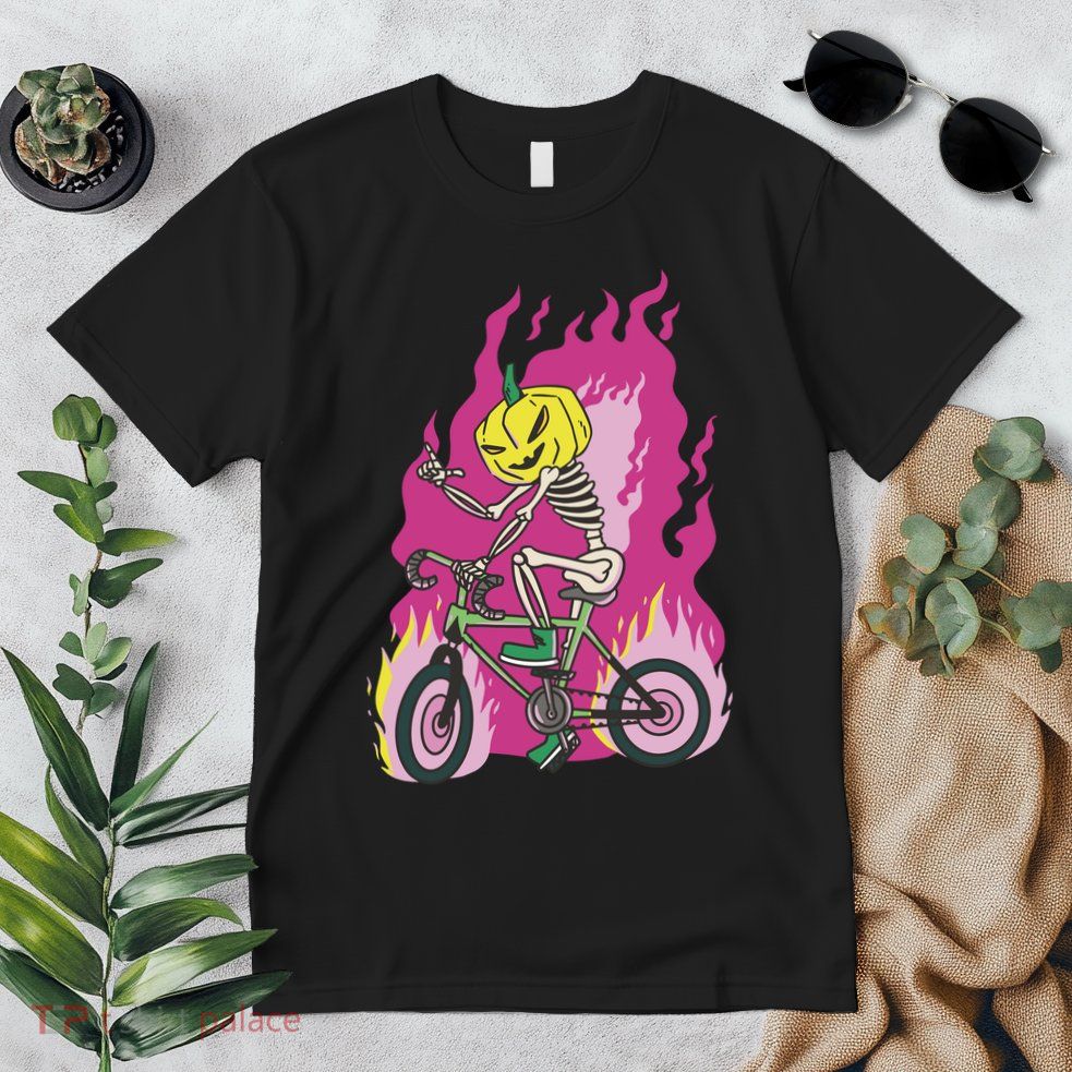 Pumpkin Skull Bike Rider Flame Premium T-Shirt