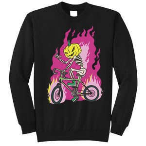 Pumpkin Skull Bike Rider Flame Tall Sweatshirt