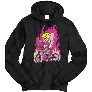 Pumpkin Skull Bike Rider Flame Tie Dye Hoodie