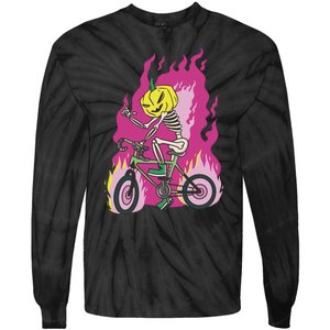 Pumpkin Skull Bike Rider Flame Tie-Dye Long Sleeve Shirt